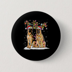 Badge Rond 5 Cm Chapeau de Renne Malinois Belge Santa Noël Lumière