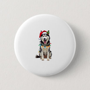 Badge Rond 5 Cm Chapeau de Santa Chien Husky Arbre de Noël Cadeaux