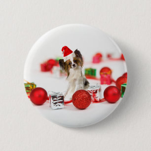 Badge Rond 5 Cm Chapeau de Santa de Noël de chien Papillon mignon