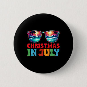 Badge Rond 5 Cm Chapeau de Santa Noël en Juillet Lunettes de solei