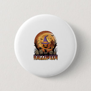 Badge Rond 5 Cm Chapeau de sorcière de citrouille d'Halloween Chat