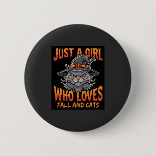Badge Rond 5 Cm Chapeau de sorcière de fille chat d'Halloween Desi