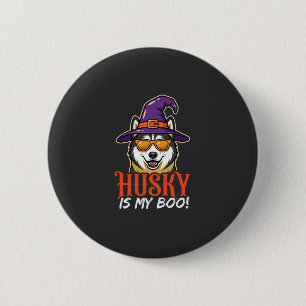 Badge Rond 5 Cm Chapeau De Sorcière De Mon Boo Husky D'Halloween