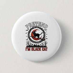 Badge Rond 5 Cm Chapeau de Sorcière Halloween Chat Noir Lune Rouge