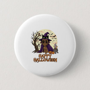 Badge Rond 5 Cm Chapeau de sorcière Pug joyeux Halloween Chaudron