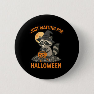 Badge Rond 5 Cm Chapeau de sorcière raton laveur citrouille hallow