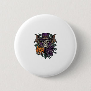 Badge Rond 5 Cm Chapeau Haut de Forme Crâne de Halloween Ailes de
