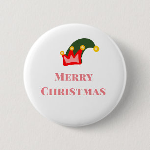 Badge Rond 5 Cm Chapeau rouge vert joyeux Noël ajouter nom texte n