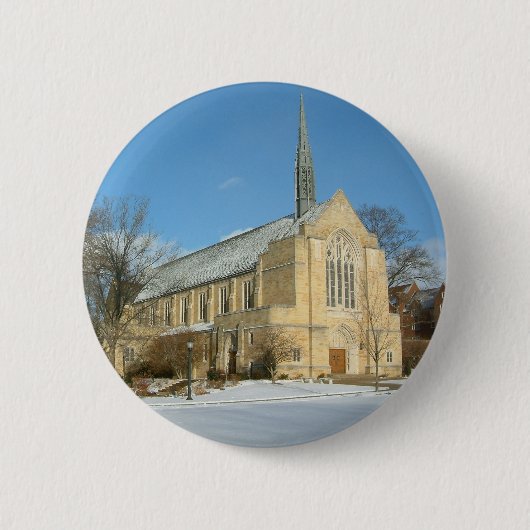 Badge Rond 5 Cm Chapelle Harbison en hiver au Grove City College (Devant)
