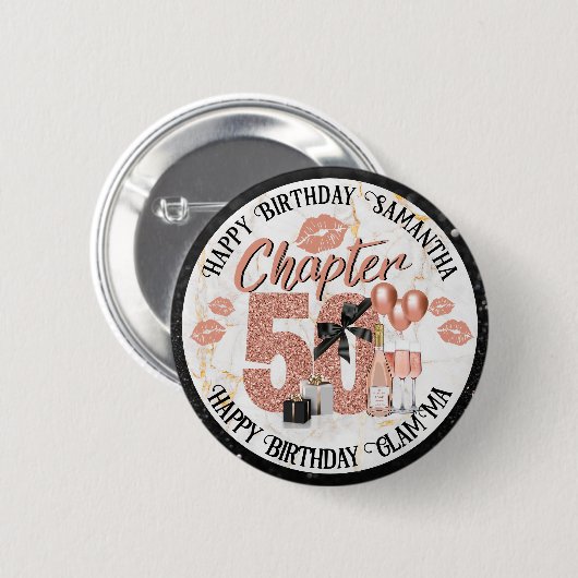 Badge Rond 5 Cm Chapitre 50 Elégant Rose Gold 50e anniversaire (Devant & derrière)