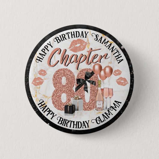 Badge Rond 5 Cm Chapitre 80 Elégant Rose Or 80e anniversaire (Devant)
