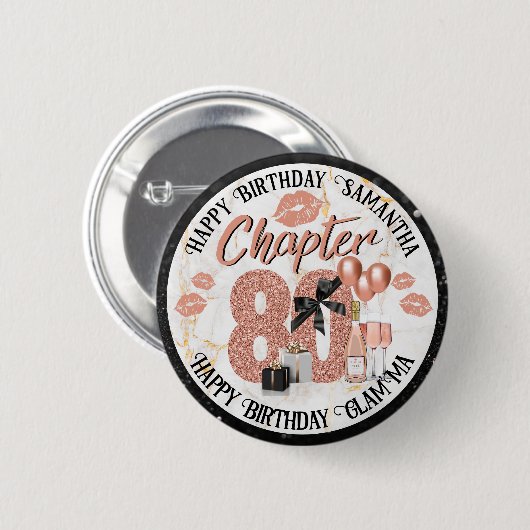 Badge Rond 5 Cm Chapitre 80 Elégant Rose Or 80e anniversaire (Devant & derrière)