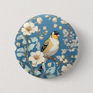 Badge Rond 5 Cm Chardonneret jaune inspiré de William Morris