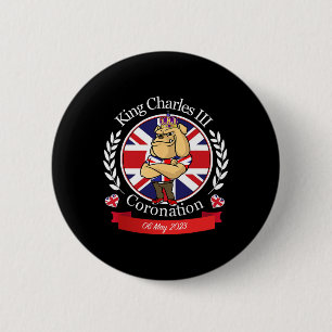 Badge Rond 5 Cm Charles Coronation English Bulldog Dans Une Couron