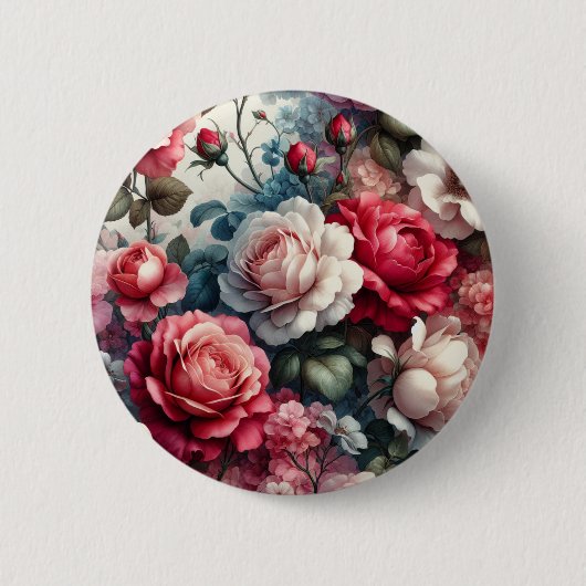 Badge Rond 5 Cm Charme Floral Rose intemporel (Devant)