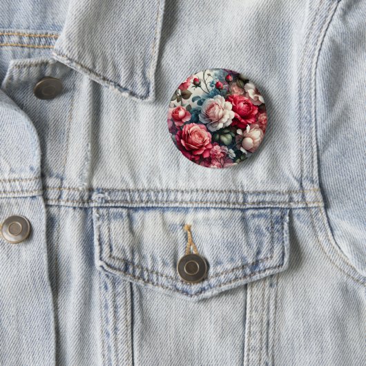Badge Rond 5 Cm Charme Floral Rose intemporel (En situation)
