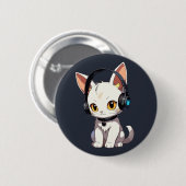 Badge Rond 5 Cm Charming Chat élégant dans casque (Devant & derrière)