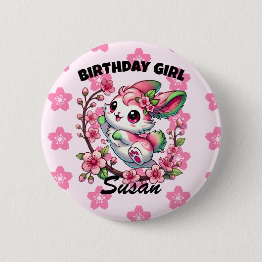 Badge Rond 5 Cm Charming Sakura Bunny (Devant)
