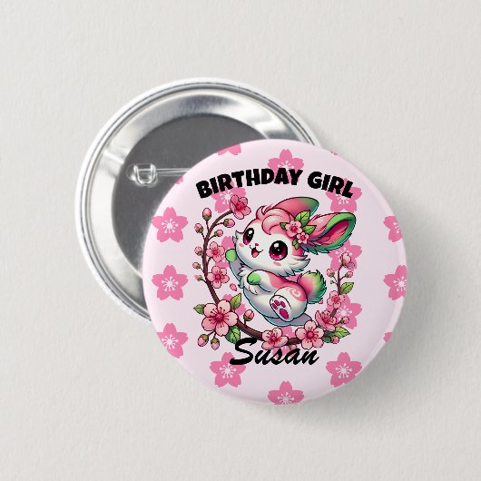 Badge Rond 5 Cm Charming Sakura Bunny (Devant & derrière)
