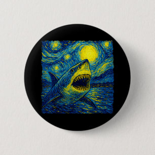 Badge Rond 5 Cm Charny Shark - Style Van Gogh - Nuit étoilée
