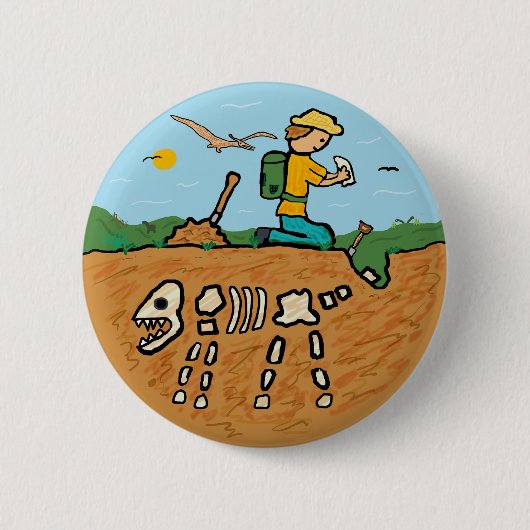 Badge Rond 5 Cm Chasse aux fossiles (Devant)