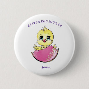 Badge Rond 5 Cm Chasse aux oeufs de poussin de Pâques personnalisé