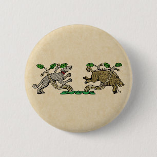 Badge Rond 5 Cm Chasse aux sangliers médiévaux