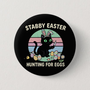 Badge Rond 5 Cm Chasse de Pâques aux œufs Chat drôle