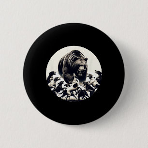 Badge Rond 5 Cm Chasse Ours Retro Ours Chien Chasse Hound