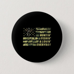 Badge Rond 5 Cm Chasse Pêche Aimer Chaque Jour Camo American Fla
