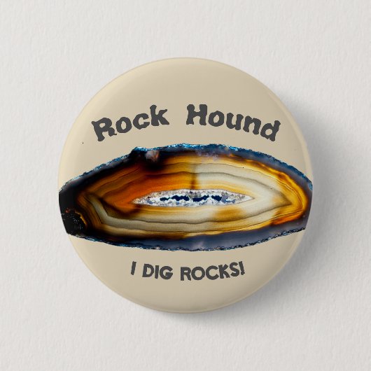 Badge Rond 5 Cm Chasseur de roches - J'adore les roches ! (Devant)