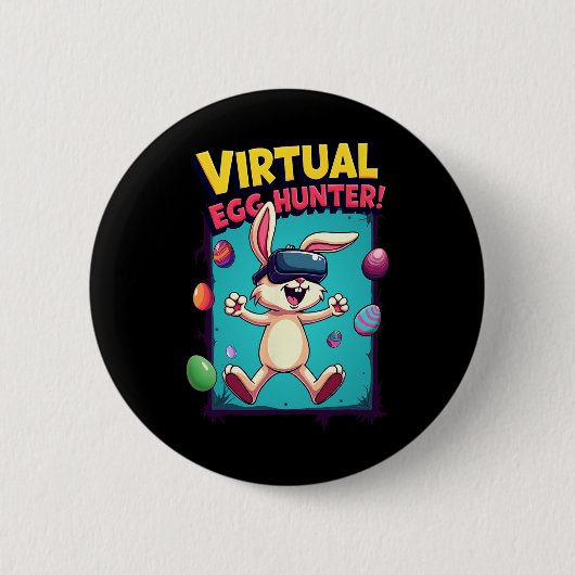 Badge Rond 5 Cm Chasseur d'oeufs virtuel - Drôle de lapin de joueu (Devant)