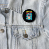 Badge Rond 5 Cm Chasseur d'oeufs virtuel - Drôle de lapin de joueu (En situation)