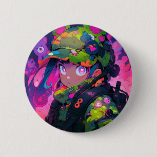 Badge Rond 5 Cm Chasseur Militaire Kawaii Camouflage Yeux de Coeur