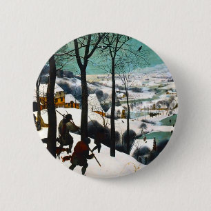 Badge Rond 5 Cm Chasseurs dans le paysage de neige Pieter Bruegel