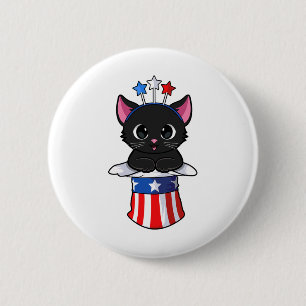 Badge Rond 5 Cm Chat 4 juillet Meowica Kitten Américain Patriotiqu