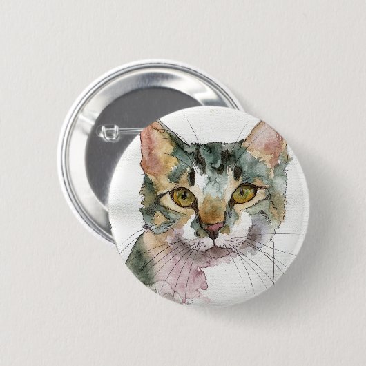 Badge Rond 5 Cm Chat à l'aquarelle (Devant & derrière)