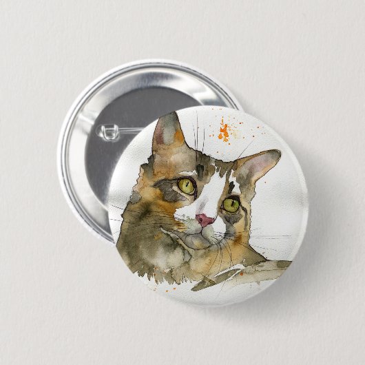 Badge Rond 5 Cm Chat à l'aquarelle (Devant & derrière)