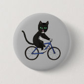 Badge Rond 5 Cm Chat à vélo sur un vélo Chat noir et blanc (Devant)