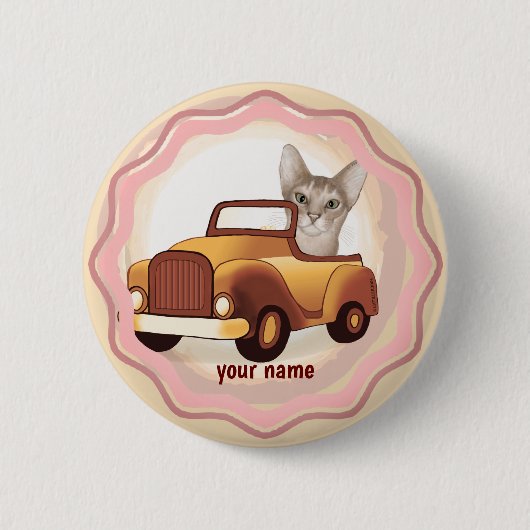 Badge Rond 5 Cm Chat abyssin conduisant une voiture (Devant)