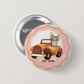 Badge Rond 5 Cm Chat abyssin conduisant une voiture (Devant & derrière)