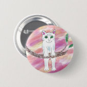 Badge Rond 5 Cm Chat accroché autour du bouton chaton mignon (Devant & derrière)