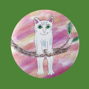 Badge Rond 5 Cm Chat accroché autour du bouton chaton mignon