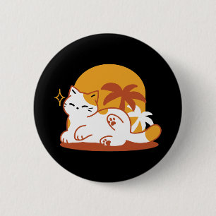 Badge Rond 5 Cm Chat adorable se relaxer au soleil - Animal de com