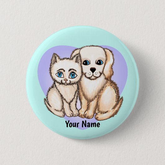 Badge Rond 5 Cm Chat aime chien TBA (Devant)
