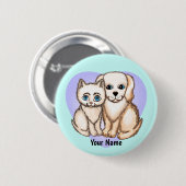 Badge Rond 5 Cm Chat aime chien TBA (Devant & derrière)