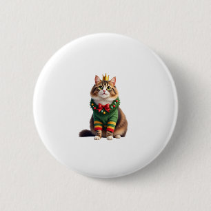 Badge Rond 5 Cm Chat américain à long poil de Noël Maine Coon (1)