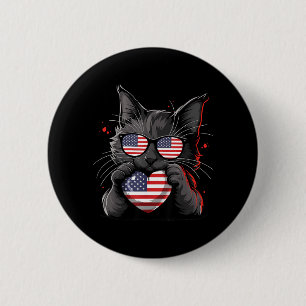 Badge Rond 5 Cm Chat Américain Drapeau USA Rouge Blanc Bleu Patrio