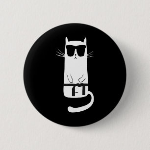 Badge Rond 5 Cm Chat amusant portant Sungles Karate Judo Black Bel