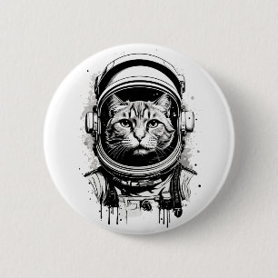 Badge Rond 5 Cm Chat astronaute noir et blanc